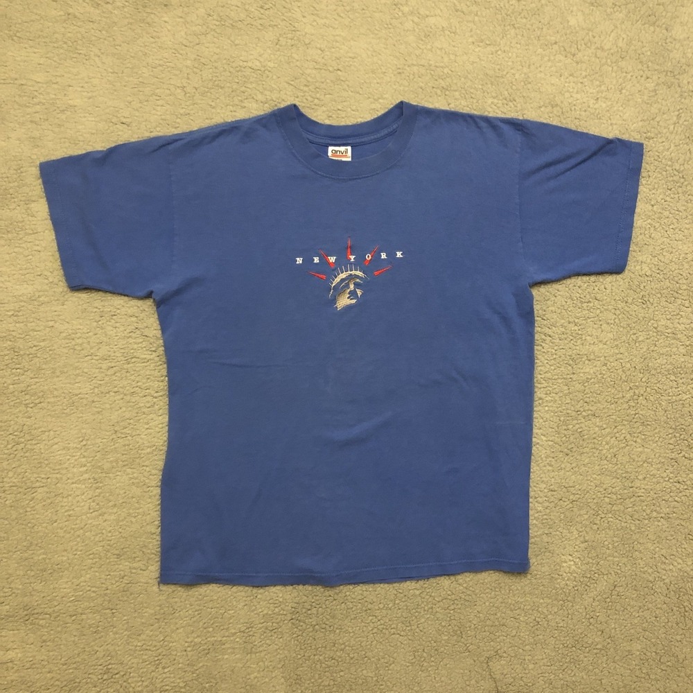 Vintage New‎ York T-Shirt Statue Of Liberty Embroidered Red White Blue Large